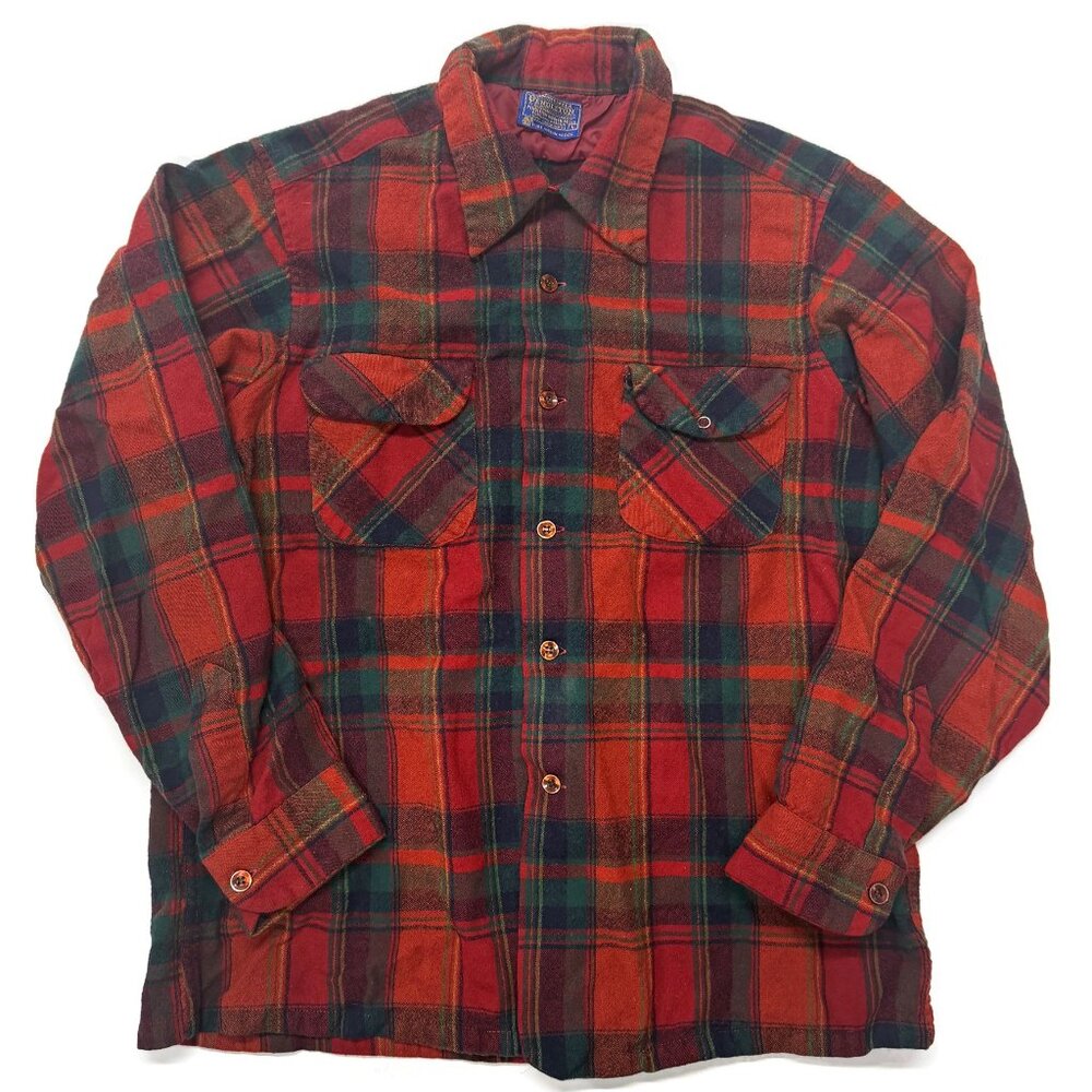 Pendleton Button Up Shirt Tartan Wool Plaid Red Green Flannel Mens Large